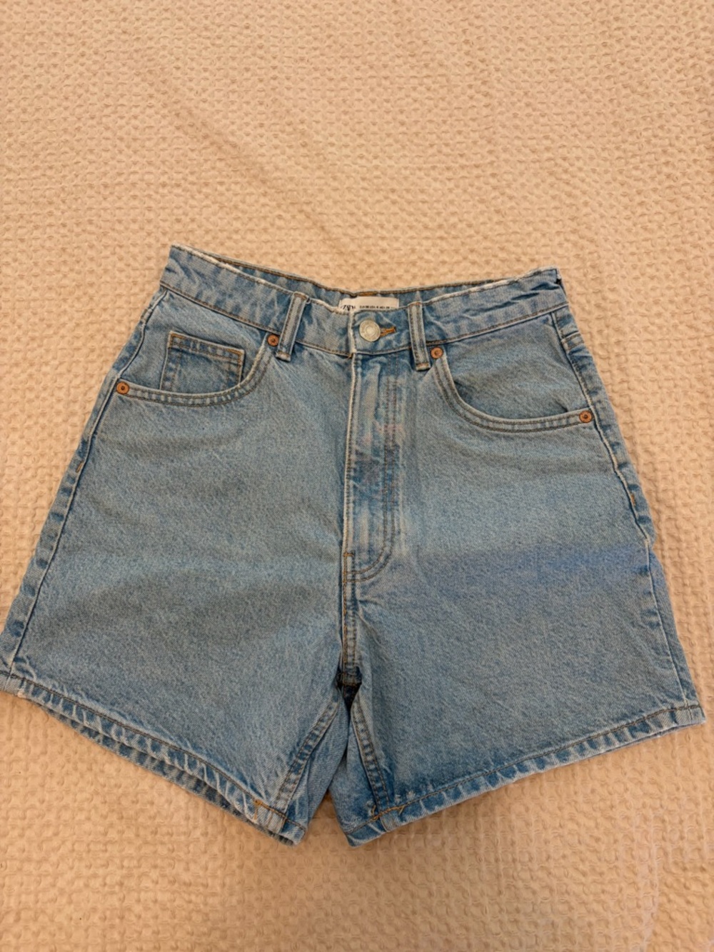 Zara Light Blue High-Rise Denim Shorts